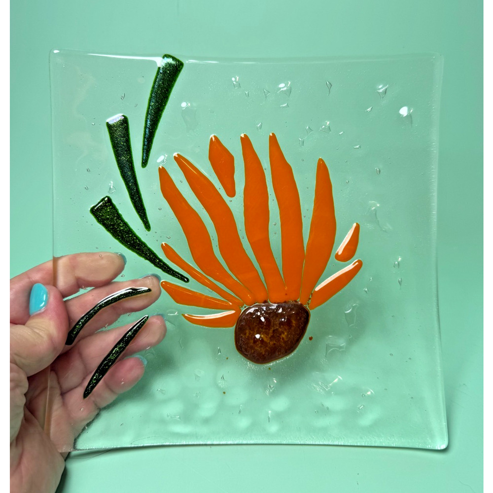 Set Fused Art Glass Plates Trinket Dish Botanical Ginkgo Biloba Leaf C Janowicz - Picture 3 of 7